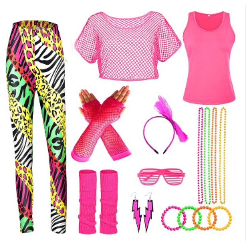 Yoga Fitness Holiday - 1980s Halloween Costume Set Mesh T-Shirt