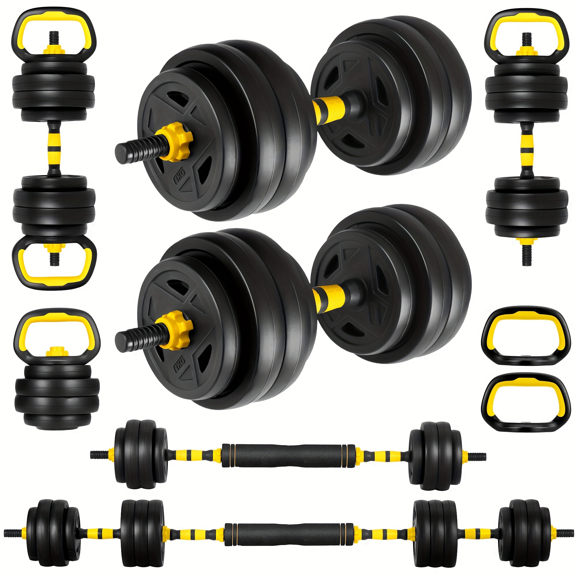 Adjustable Dumbbells - Yellow 4-in-1 Adjustable Dumbbell And Barbell