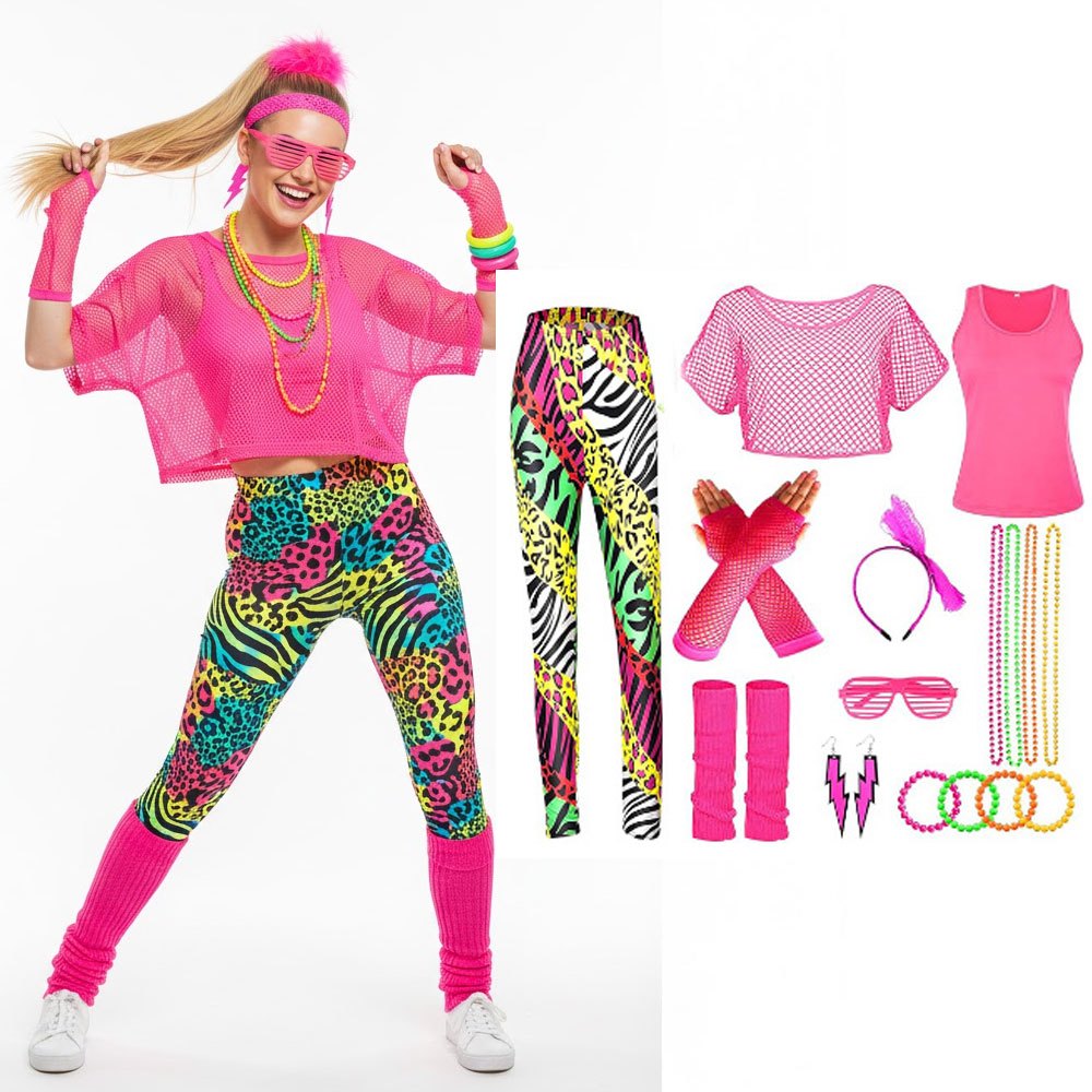 Yoga Fitness Holiday - 80s Style Mesh T-Shirt Leggings Set