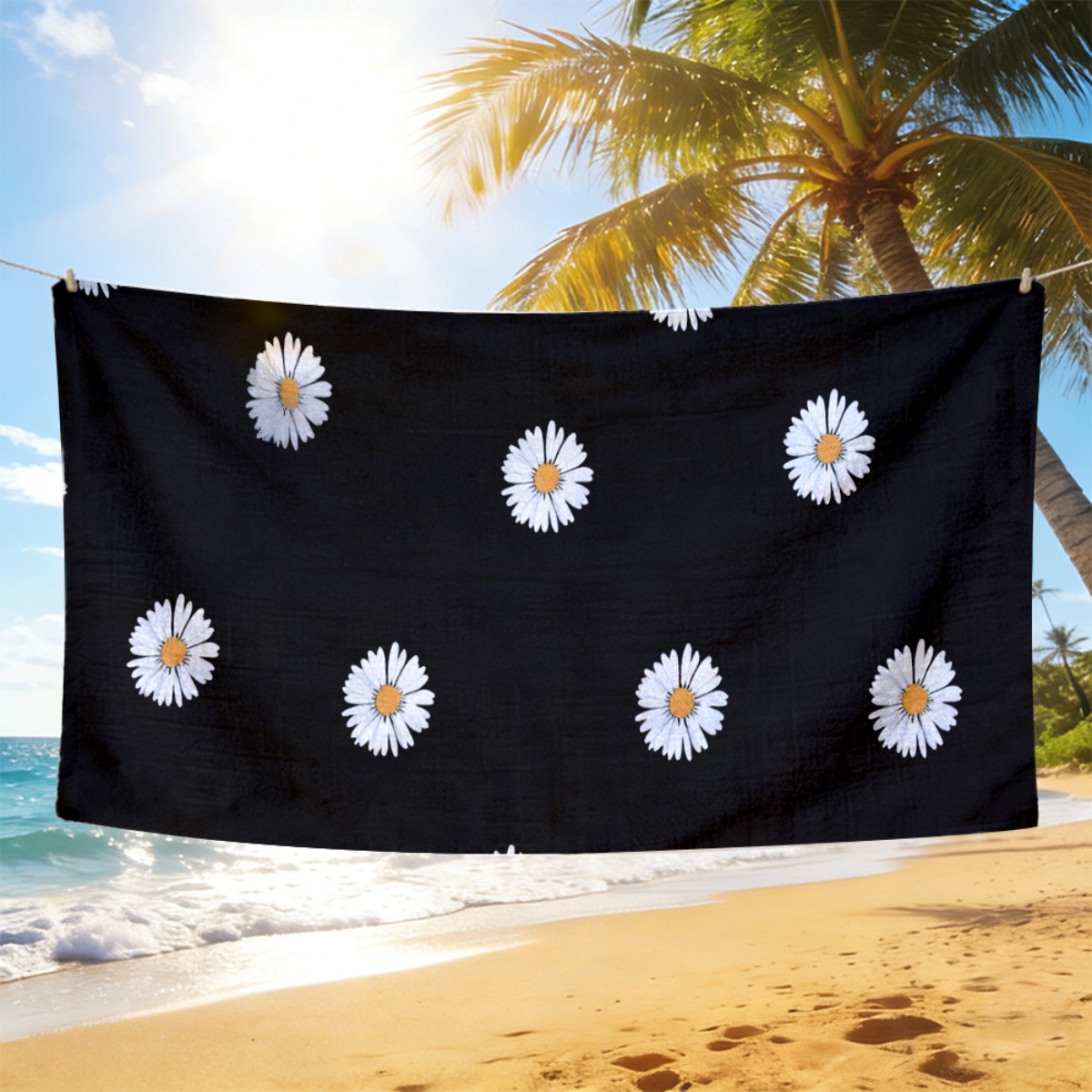1pc Black Beach Towel with Whi - Yoga Fitness Holiday 리뷰 및 가격